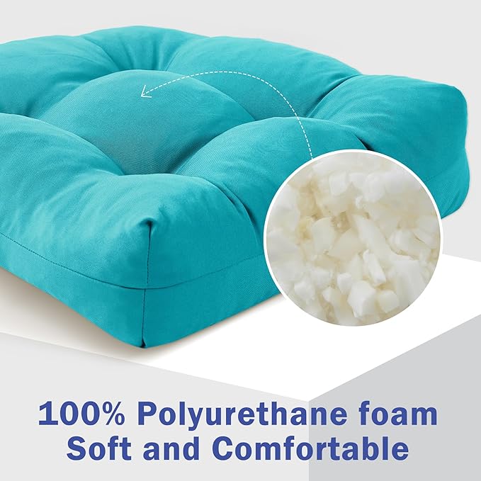 Outdoor Chair Cushions Set of 4, Patio Chair Cushions with Ties, 19x19+5” Tufted Outdoor Seat Cushions, Waterproof Patio Furniture Cushions, Outdoor Dining Chair Pads, Teal