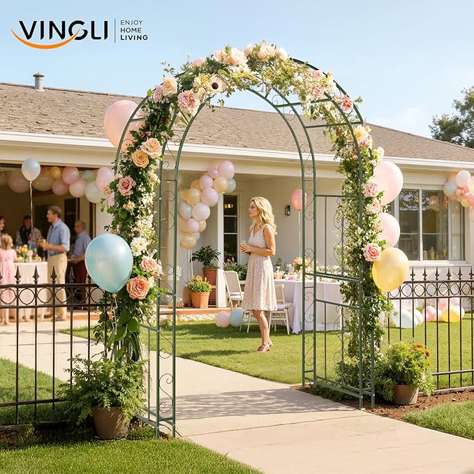 VINGLI Garden Arbor, Double Layer Arch Archway for Wedding Ceremony Party, Steel Garden Trellis for Plant Climbing, Christmas Garden Decorations Pergola for Garden, Backyard, Lawn (Olive Green)