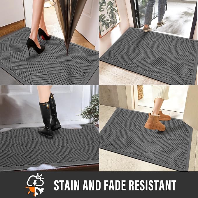 Sturdy Front Door Mat, Absorbent Muddy Dirt Resist Welcome Door Mats Outdoor Indoor, Stain and Fade Resistant, Non-Slip Rubber Backing Low Profile Doormat for Entryway, 72×24, Charcoal