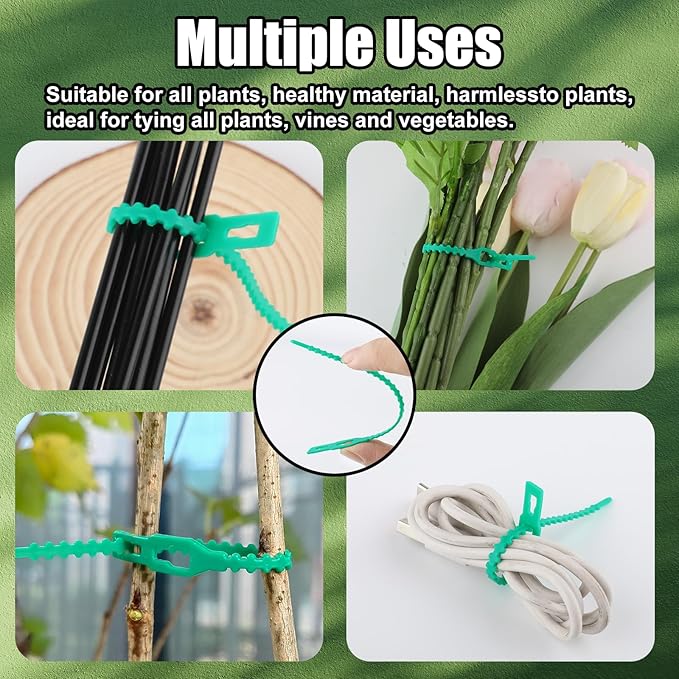 200Pcs Adjustable Plant Ties Flexible Garden Plant Ties,Multi-Function Sturdy Garden Plant Green Twist Tie,Reusable Plastic Garden Ties Plant Support Tree Shrub for Secure Vine