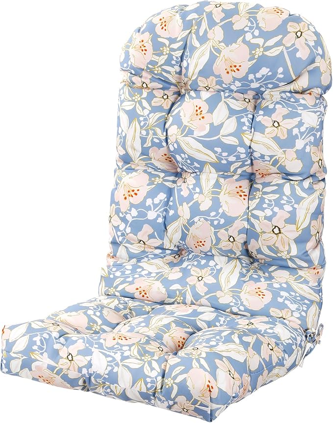 Adirondack Chair Cushion, High Back Patio Chair Cushions 48 x 19.7 x 4.7 Inch, Indoor/Outdoor Thickened Rocking Chair Cushion, Fade-Resistant & Waterproof (Flower Blue, Set of 1)