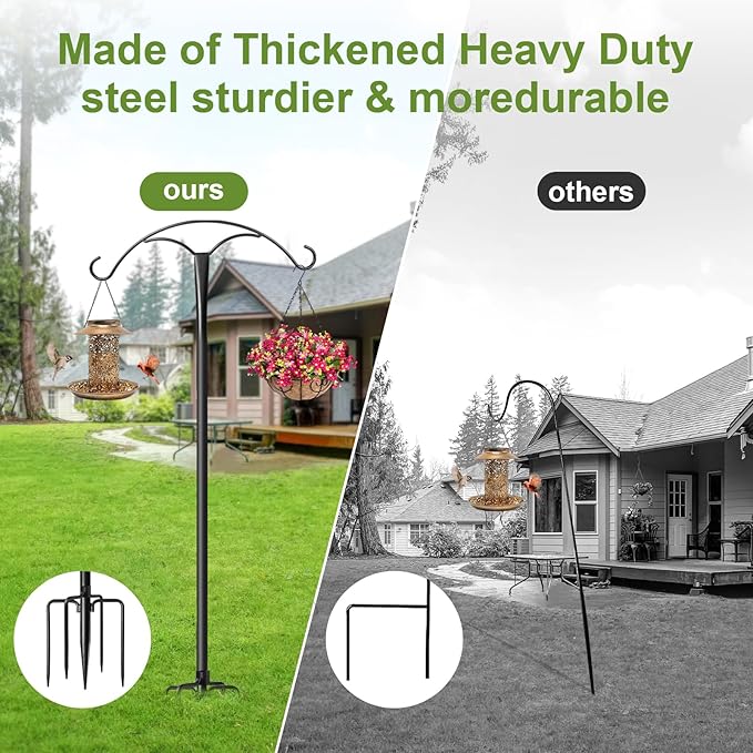 85 Inch Shepherds Hooks for Outdoor,Heavy Duty Shepherds Hooks for Outdoor with 5 Prong Base, Adjustable Stand Hanger for Garden Plant, Hummingbird Feeder, Lantern, Hanging Wedding Decor (1 Pack)