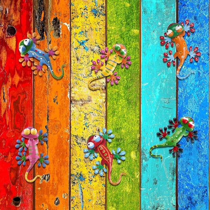 YEAHOME 6 Pack Metal Geckos Inspirational Wall Art, Mexican Outdoor Wall Decor with Shaking Head, Lizard Wall Sculptures & Statues for Farmhouse, Porch, Patio, Lawn, Fence