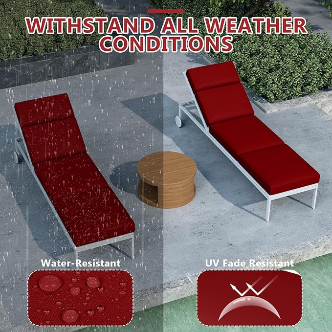 4 Pcs Chaise Lounge Cushions Outdoor, 72 x 21 x 4 Inch Lounge Chair Cushions for Outdoor Furniture - Waterproof Lounge Patio Replacement Cushion, 4In Fade-Resistant ThickPatio Chaise Lounge Cushion