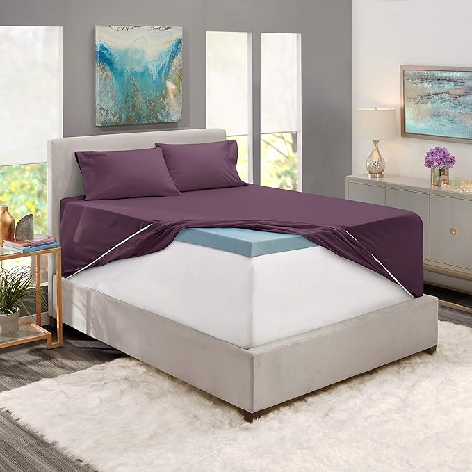 Clara Clark Fitted Sheet, Extra Deep Pocket Fits Deep Mattress, Luxury Soft Fitted Sheet Only, Queen - Extra Deep Purple Eggplant