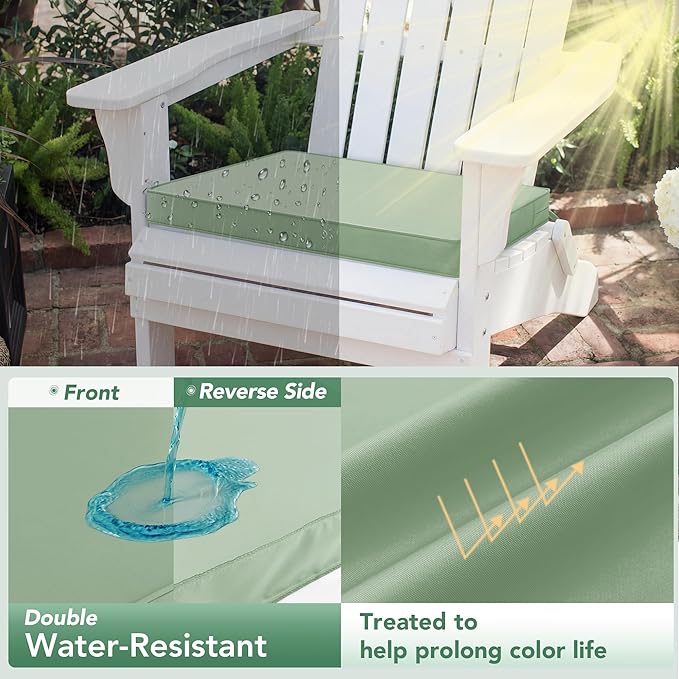 Outdoor Chair Cushions Set of 2: Waterproof & Fade Resistant Seat Cushion for Patio Furniture - 18.5 x 16 x 2 Inch Chair Pads with Ties and Hidden Zipper - Chair Cushion Replacement, Sage Green