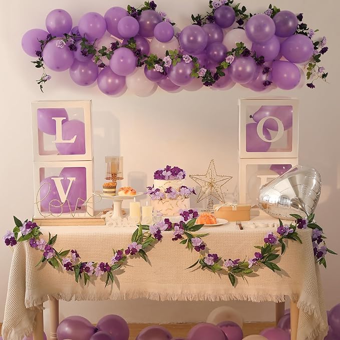 JUSTOYOU Artificial Vines Purple Flower Garland Artificial Impatiens Flowers for Outdoors Hanging Floral Vines for Home Decor Wall Fence Stairway Indoor Outdoor Wedding Hanging Baskets(2 Pcs)