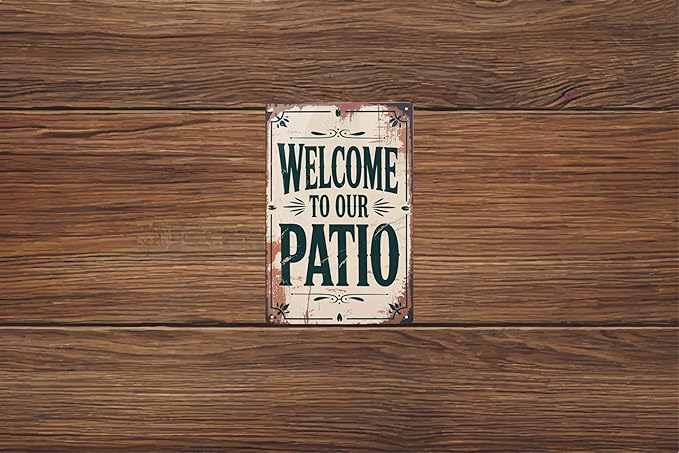 Welcome To Our Patio Beach Pool Funny Retro Metal Tin Signs Wall Decor 12x8 in
