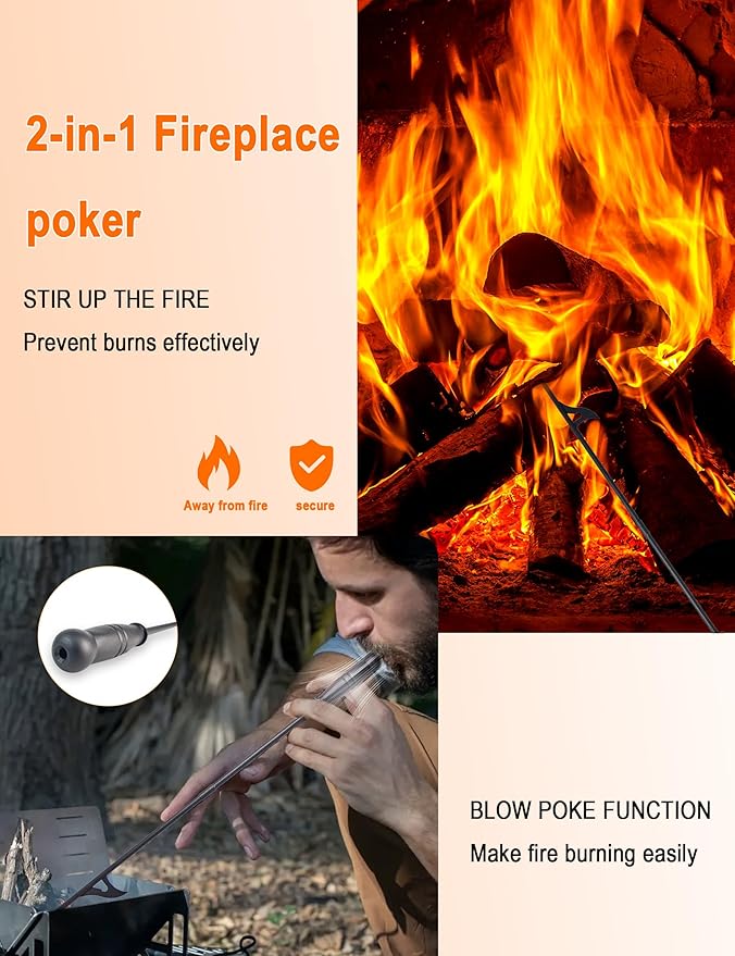 Tomersun Fireplace Tools 5 Pcs 31.5In Fireplace Tool Set Indoor Fireside Accessories Large Fire Place Tools Set Outdoor Fireplace Kit with Poker Shovel Tongs Brush, Stand