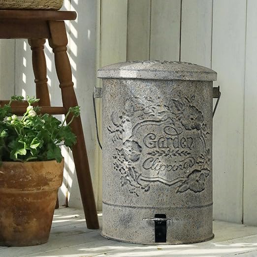 Z&Z ornamentorum Outdoor Small Trash Can with Lid Dog Poop Trash Can Outside for Kitchen Park Garden and Pedal Round Touchless Garbage with Flower and Bird Patterns
