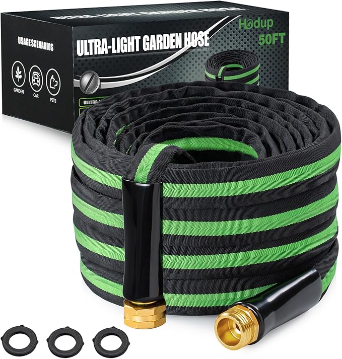 50FT Lightweight Super Flexible Garden Hose - Kink-Free, Non-Expanding, Easy Storage for Yard Lawn Outdoor Use (Black-Green)
