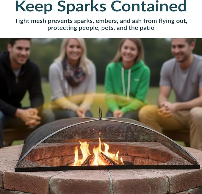 Sunnydaze Heavy-Duty Steel Mesh Fire Pit Spark Screen Cover - Outdoor Fire Pit Screen Cover - Square - Black - 31-Inch