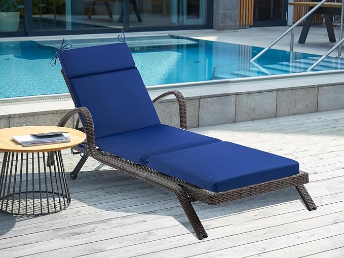 Outdoor Chasie Lounge Tufted Thick Cushion with Ties,Replacement Wicker Chair Cushion for Paito Fruniture,72x21x3inches,All Weather,Indigo