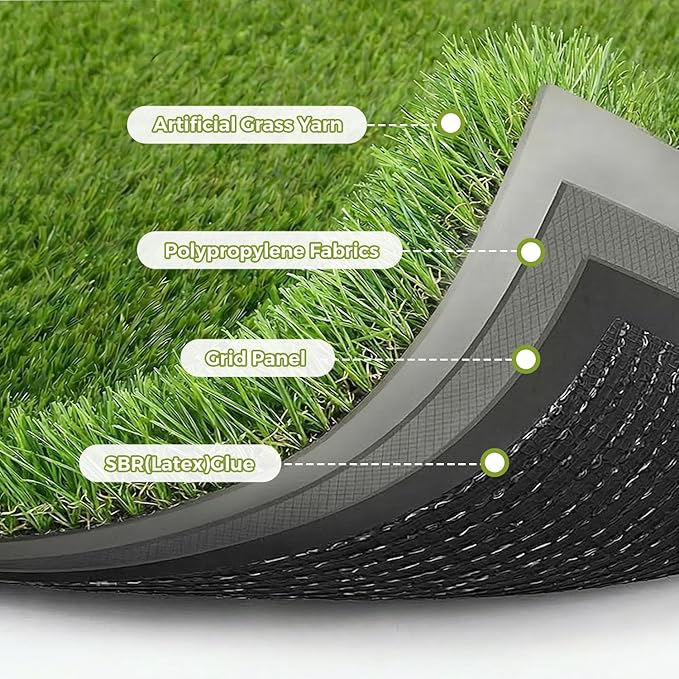 Artificial Grass Rug Indoor Outdoor, 7.7 x 8.7FT Faux Grass Turf with Drainage Holes, Realistic Artificial Lawn Rug Dog Pets Mat, Turf Carpet for Garden Lawn Landscape Balcony Patio Backyard Decor
