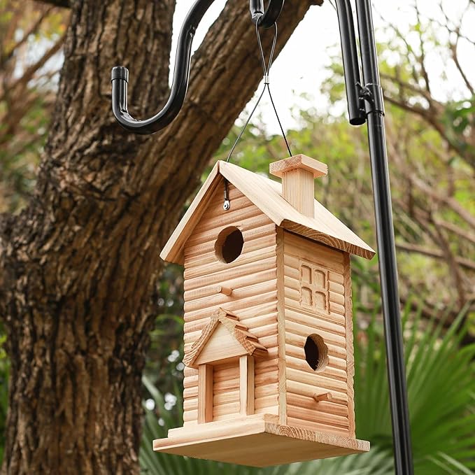 STARSWR Bird House,Outdoor Bird Houses for Outside Clearance,2 Hole Wooden BlueBirdHouse Finch Cardinals Hanging Birdhouse 2 Rooms Nesting Box for Wild Bird Viewing