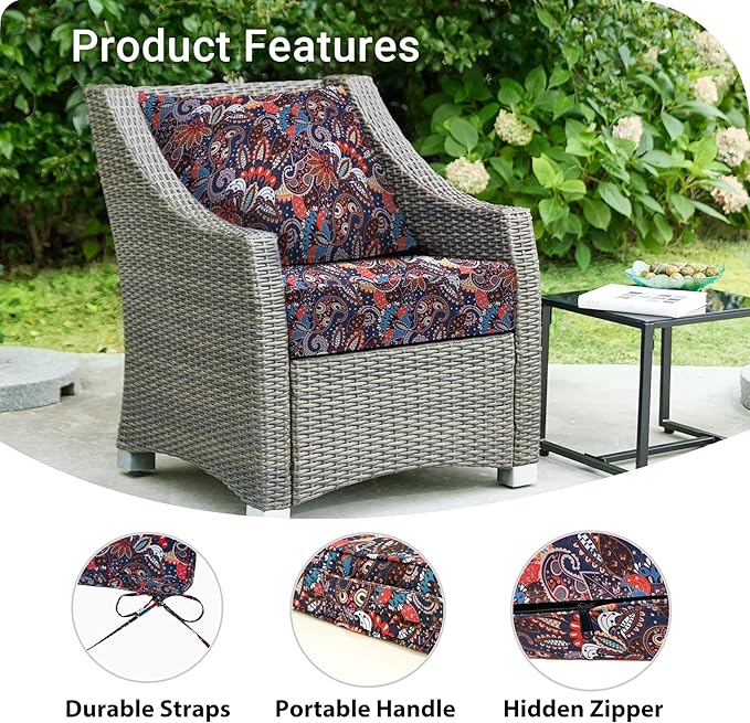 Outdoor Cushions for Patio Furniture,Outdoor Seat Cushion Set 24 x 24 x 5.75 Inch,Waterproof & Fade Resistant Outdoor Chair Cushions,Deep Patio Chair Cushion with Removable Cover,Artistic Floral