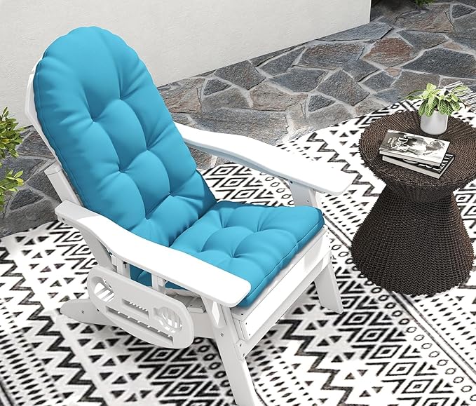 Adirondack Chair Cushion Set of 2, Thickened Patio Chair Cushions with Ties, Waterproof and UV-Protected Rocking Chair Cushion for Indoor and Outdoor, Lake Blue.