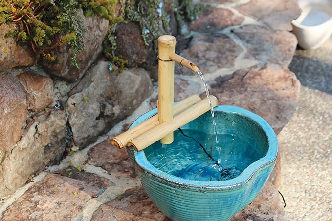 12” Bamboo Fountain Kit – Adjustable Half Round Spout with Quiet Pump for Indoor/Outdoor Bowl Fountains – Container Not Included | Natural Bamboo Water Feature for Zen Garden, Patio & Home Décor