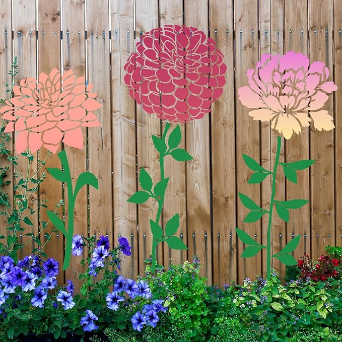 Large Flower Stencils for Walls 14inch Fence Stencil for Outdoor Floral Stencils Reusable Daisy Peony Stencil for Wood Garden Fence Furniture Fabrics DIY Decor