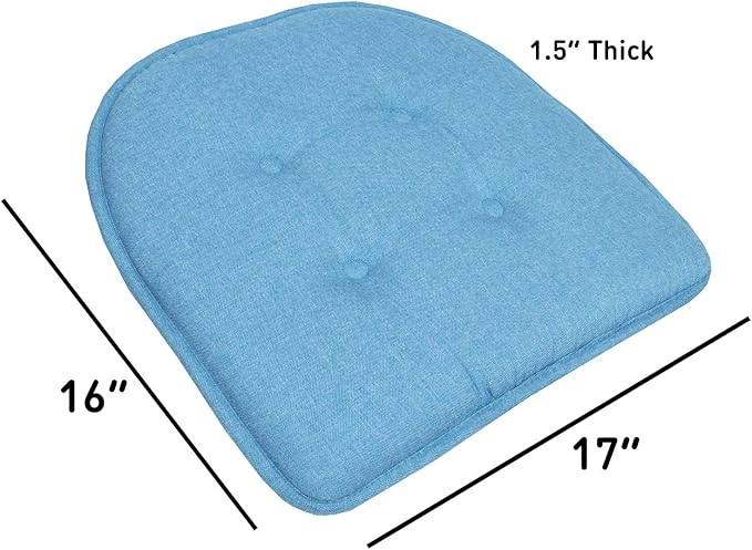 Chair Cushion Memory Foam Pads Tufted Slip Non Skid Rubber Back U-Shaped 17" x 16" Seat Cover, (Pack of 3)