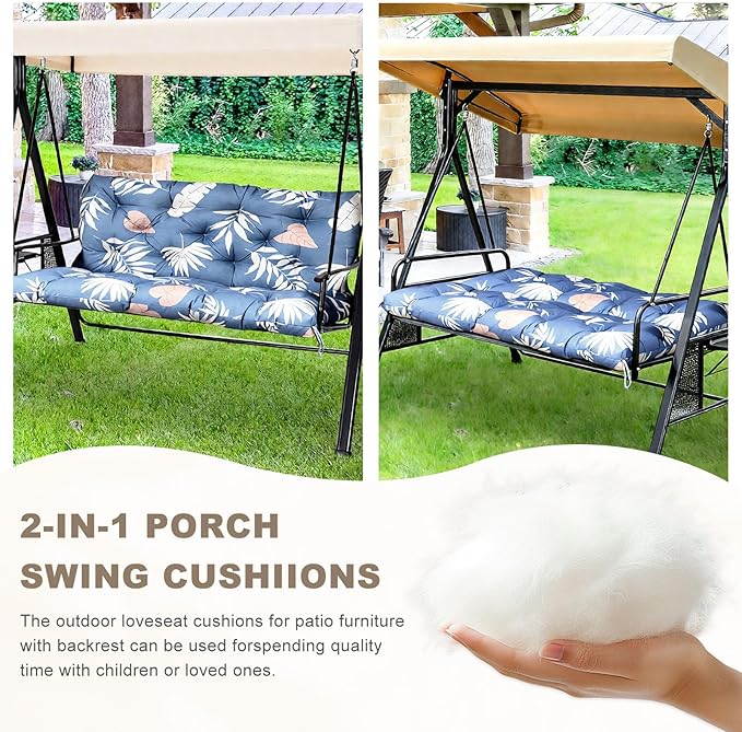 Porch Swing Cushion with Backrest,Waterproof Bench Cushion for Outdoor Furniture,2-3 Seater Replacement Thickened Swing Cushion with Ties,Patio,Outdoor,Backyard and Garden (Tropical Leaf,40x40")