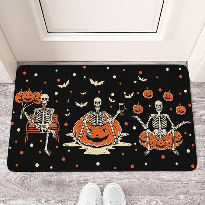 Halloween Decor Welcome Door Mat,Funny Skeleton Home Decoration Non-Slip Indoor Outdoor Front Doormats Rug 17 x 30 Inch
