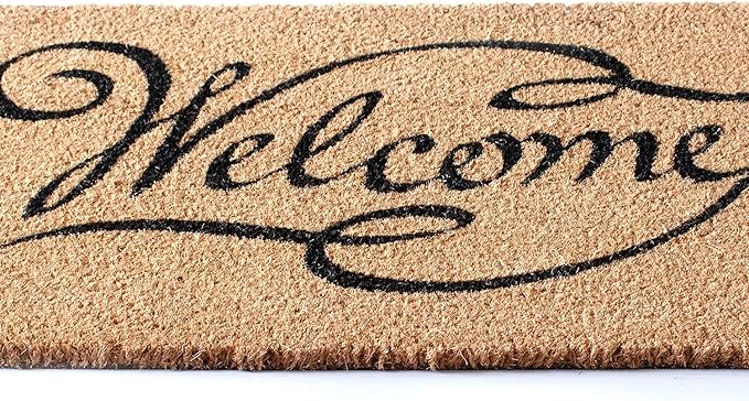 LuxUrux Welcome Mats Outdoor Coco Coir Doormat, with Heavy-Duty PVC Backing - Natural - Perfect Color/Sizing for Outdoor/Indoor uses. (17 x 30 inch, Welcome Khaki)