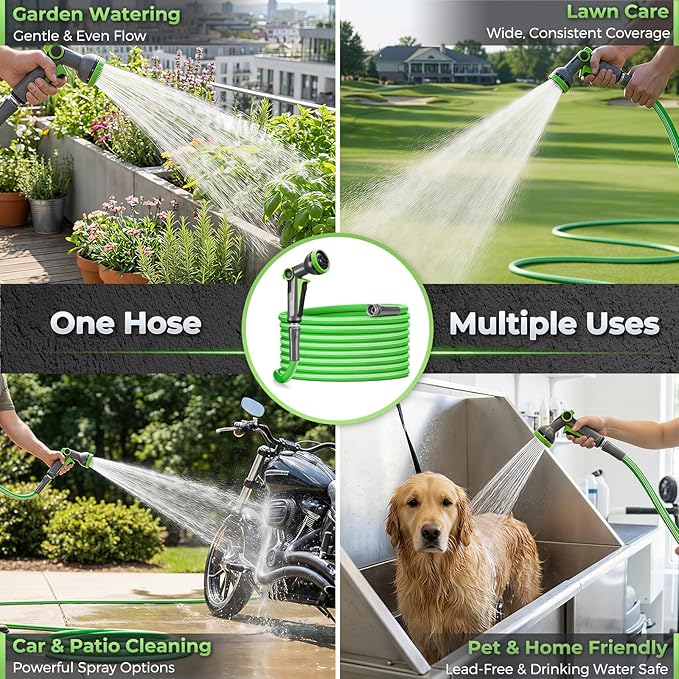 Garden Hose 100 FT, Flexible Rubber Hybrid Water Hose 5/8 Inch, Food-Grade Inner Layer, Kink-Resistant, Lightweight Outdoor Hose for Large Yard