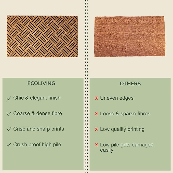 Welcome Doormats, Natural Coco Coir Mats with Non-Slip PVC Backing, Indoor Outdoor Mats for Home & Office, Floor Rugs for Door Decor, Geometric Porch Rug with Black Diamond Pattern, 30"x17"