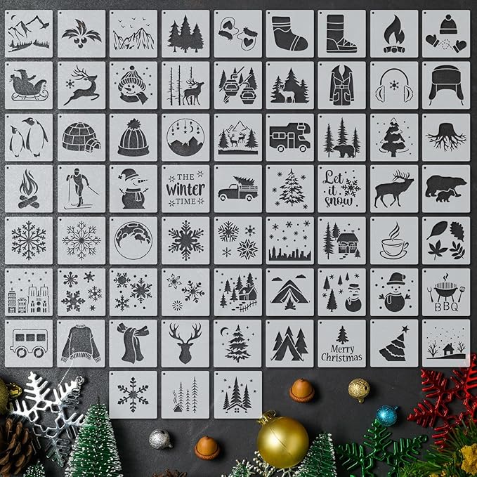 Marspark 66 Pcs Spring Easter Small Stencils for Crafts Reusable 3 Inch Stencils for Painting on Wood DIY Craft Paint Template for Wall Home Decor Card Rock Canvas Drawing Holiday (Forest)