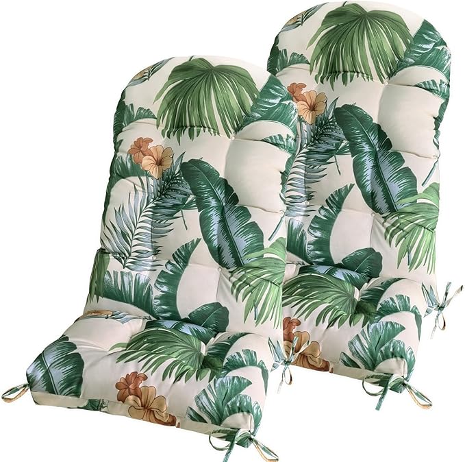 Gnostik Adirondack Chair Cushions Set of 2, Floral Leaf Waterproof Rocking Chair Cushion 46.2x19.2x4 in, Thickened Tufted Indoor/Outdoor High Back Patio Cushions Seat Pads with Ties
