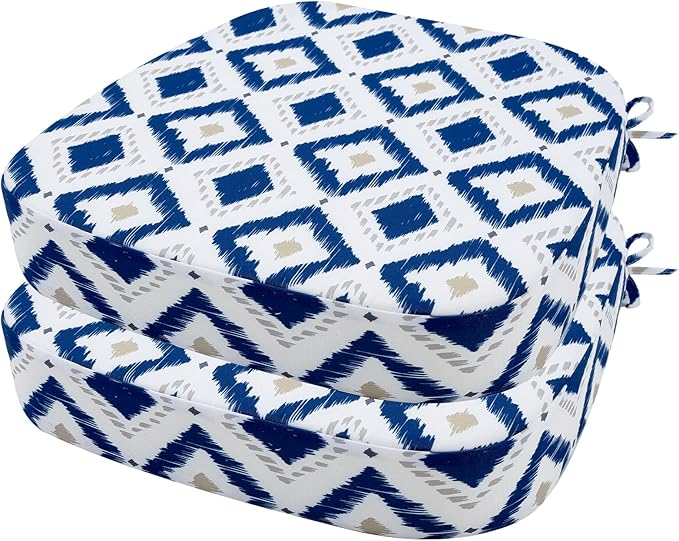 idee-home Outdoor Chair Cushions Set of 2, 19" x 19" x 3" Thick D-Shaped Patio Furniture Outdoor Seat Cushions Waterproof with Ties, Dining Pads