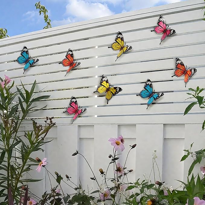 4 Pack Metal Butterfly Decorations, 6.7 in Butterfly Wall Art Sculpture Hanging Decor, Metal Butterflies Outdoor Decor for The Garden, Patio, Fence, Home, and Yard