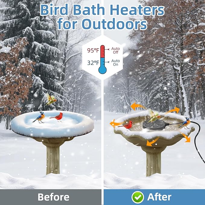 2Pack 110W Bird Bath Heater for Outdoors in Winter–Cast Aluminum Submersible Pond Deicer,Thermostatic Chicken Water Heater