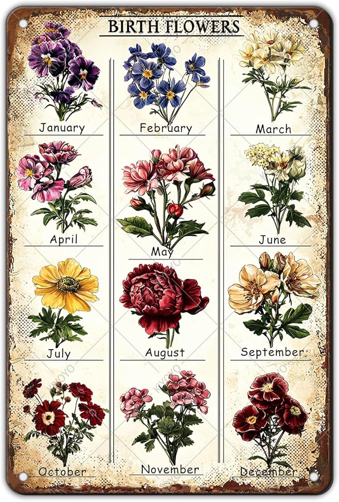 Garden Gifts Vintage Gardening Signs Mom Grandma Birth Month Flower Tin Sign for Home Garden Greenhouse Living Room Bedroom Yard Cottage Outdoor Decor 12x8 Inch