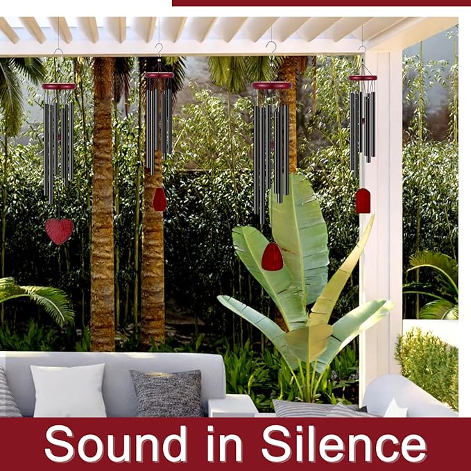 Tatuo 4 Pcs Memorial Wind Chimes 28 Inch Wooden Sympathy Wind Chimes DIY Sympathy Gift for Father's Day Loss of Loved One Bereavement with 6 Aluminum Tube for Indoor Outdoor(Black,Classic Style)