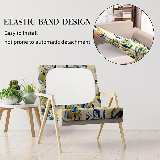 8Pcs Outdoor Cushion Covers, Patio Cushion Covers,Stretch Elastic Slipcovers, Replacement Washable & Reusable Furniture Protector for Patio Couch (Yellow Maple-Pattern,Cover Only)