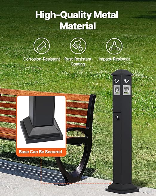 VEVOR Outdoor Trash Can, Weatherproof Lockable Trash Bin with Removable Inner Bucket, Freestanding Commercial Garbage Can, Butt Receptable for Garden, Office, Restaurant, Hotel, Black