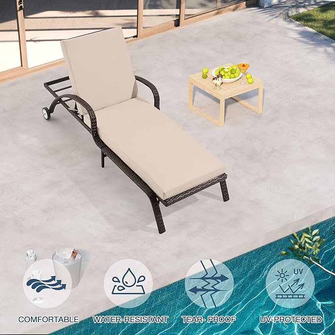 HOMREST 73.2x22.8x3.94 inches Otdoor Lounge Chair Cushion Set of 2,Pool Chaise Lounge Cushion with Splash Fade Tear Resistant Fabric,Beige