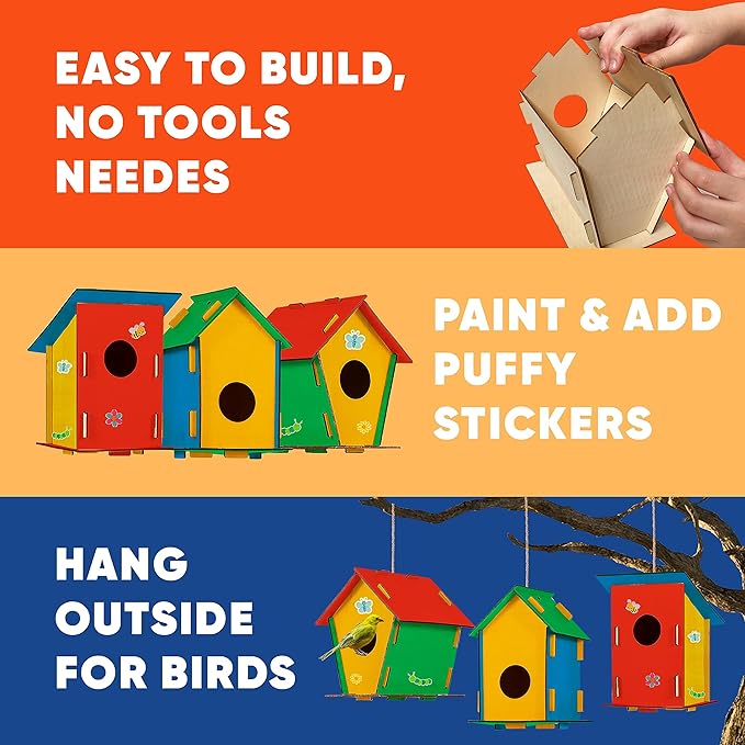 9 DIY Bird House Kits For Children to Build - Wood Birdhouse For Kids to Paint - Unfinished Bird Houses for Kids - Wood Craft Project Kits - Summer Crafts for Girls & Boys, Classroom & Church Activity