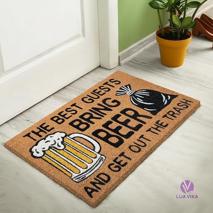 Coir Doormat Outdoor Entrance - The Best Guests Bring Beer - 17"x30" - Funny Door mats Outside - Welcome mat Funny - Indoor/Outdoor Doormat