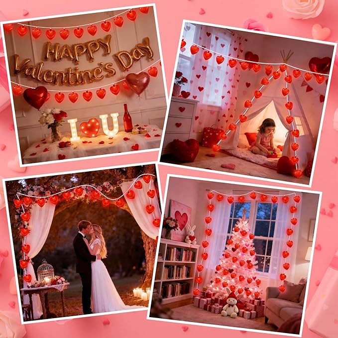 Red Heart String Lights, 8.5Ft Valentines Day Decorations Light with 10 LED Red Heart Lights, Connectable Romantic Fairy Light for Wedding Valentine's Day Anniversary Indoor Party Decor