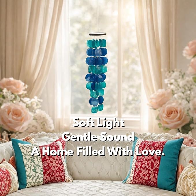 Solange & Frances Capiz Shell Wind Chimes for Outside - Elegant Wind Chimes for Home, Front Porch Decor or Patio Decor. Unique Valentines Day Gifts, Gifts for Mom and Gift for Men (Peacock)