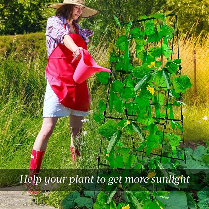 Thickened Cucumber Trellis for Raised Garden Bed,48"x16" Foldable Frame Metal Vegetable Trellis for Climbing Plants Outdoor Plant Support for Grape Tomato Peas, Fruit, Vine,Bean(Green)
