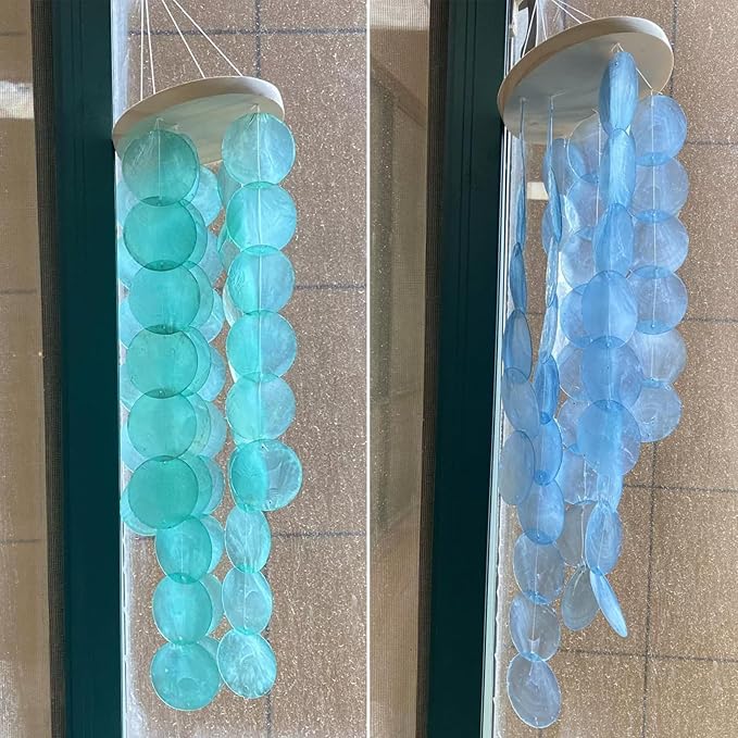 Handmade Colored Capiz Shells Windchimes Coastal Type Decoration for Indoor and Outdoor Use Garden Decoration