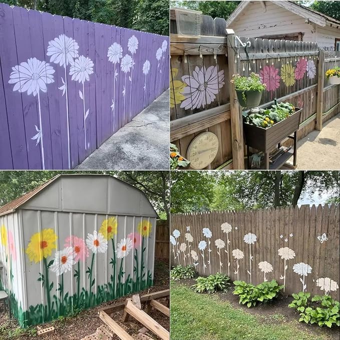 Garden Fence Large Flower Stencils - Reusable Floral Stencil DIY Decoration for Painting on Wood Walls Pattern, Jumbo Sunflower Yard Spray Paint Big Crafts Floor Stencils (CP-5)
