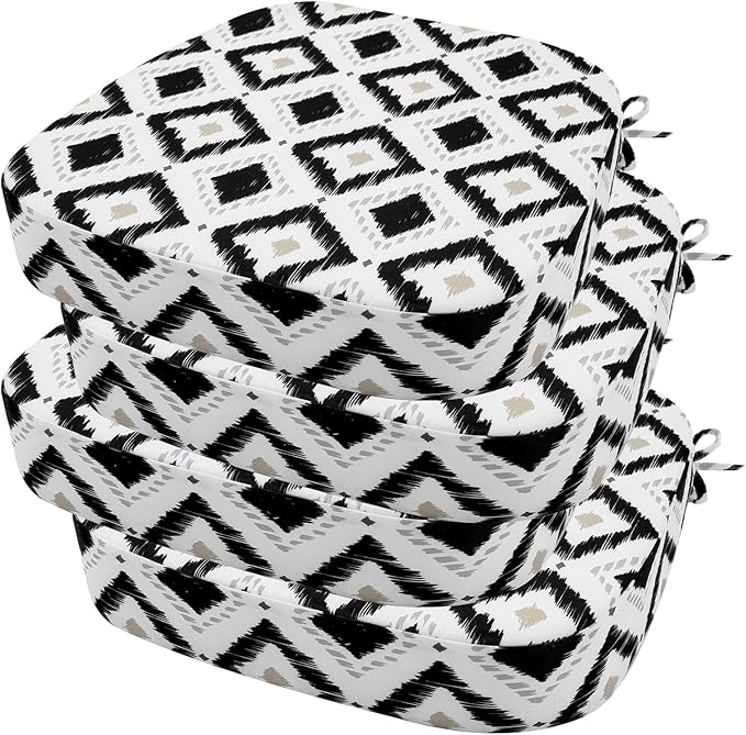 idee-home Outdoor Chair Cushions Set of 4, 19" x 19" x 3" Thick D-Shaped Patio Furniture Outdoor Seat Cushions Waterproof with Ties, Dining Pads