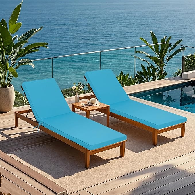 Only choice Outdoor Lounge Chair Cushions Patio Chaise Lounge Replacement Cushions Funiture Seat Cushion Chair Pads (Sky Blue-2 pc)