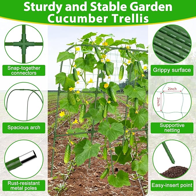 Garden Cucumber Trellis for Climbing Plants Outdoor- 50x48 Inch U-Shaped Cucumber Trellis for Raised Bed, Metal Arch Plant Trellis for Outdoor Vegetable Grape Pea Bean Vine Squash