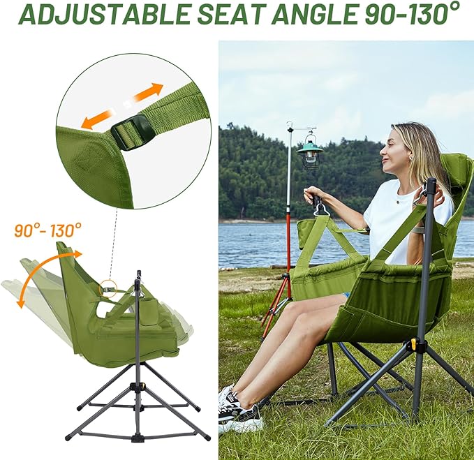 TIMBER RIDGE Hammock Camping Chair with Adjustable Backrest, Heavy Duty Folding Hammock Chair Supports 300lbs, Portable Hammock Chair for Camping, Travelling and Patio, Green